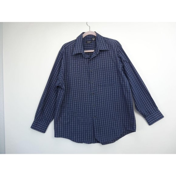 Van Heusen Dress Shirt Size Large 16 1/2 32-33 Blue Plaid Long Sleeve - Picture 1 of 8